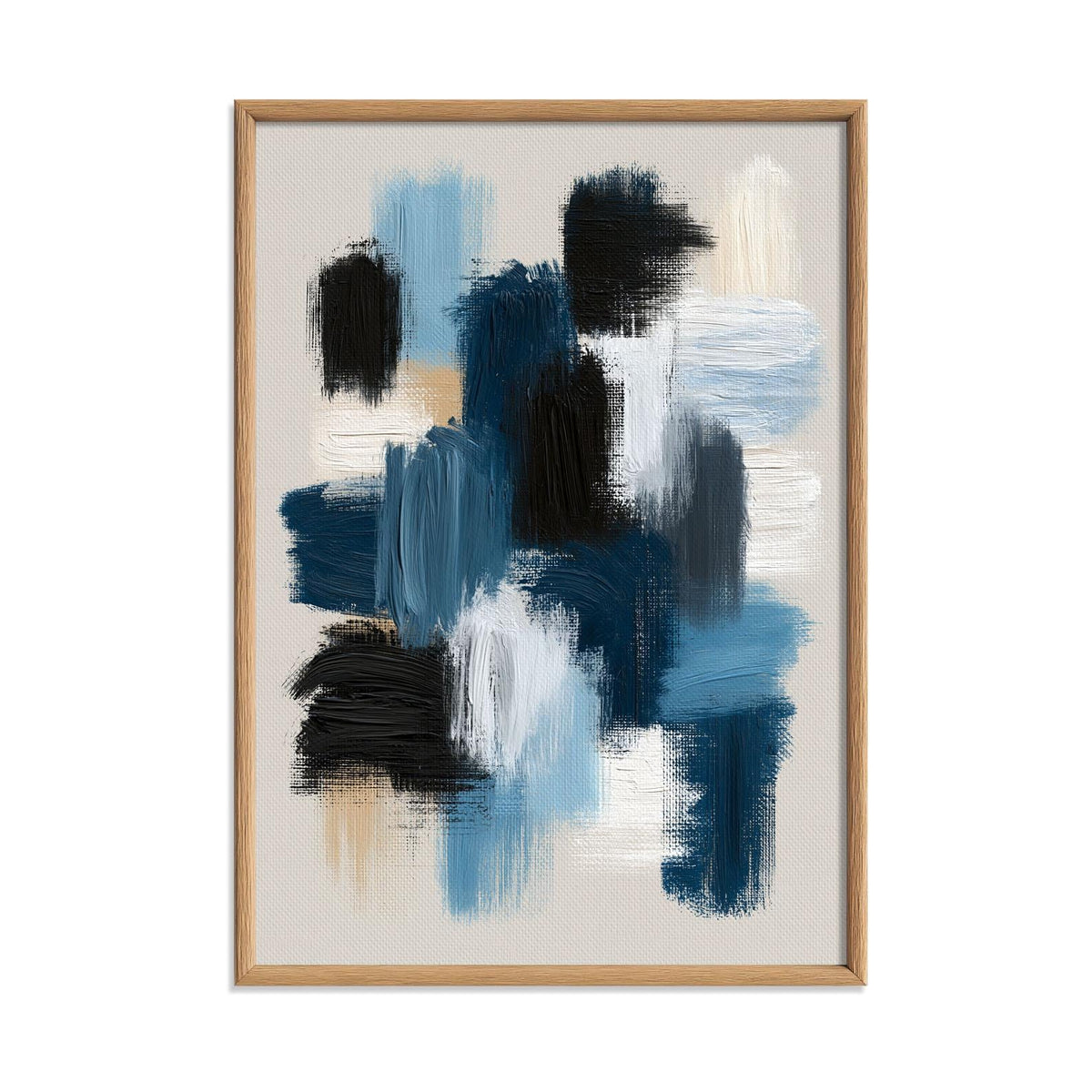 Navy Blue Abstract Brushstroke Print, Canvas Style Wall Art, Modern Living Room Decor