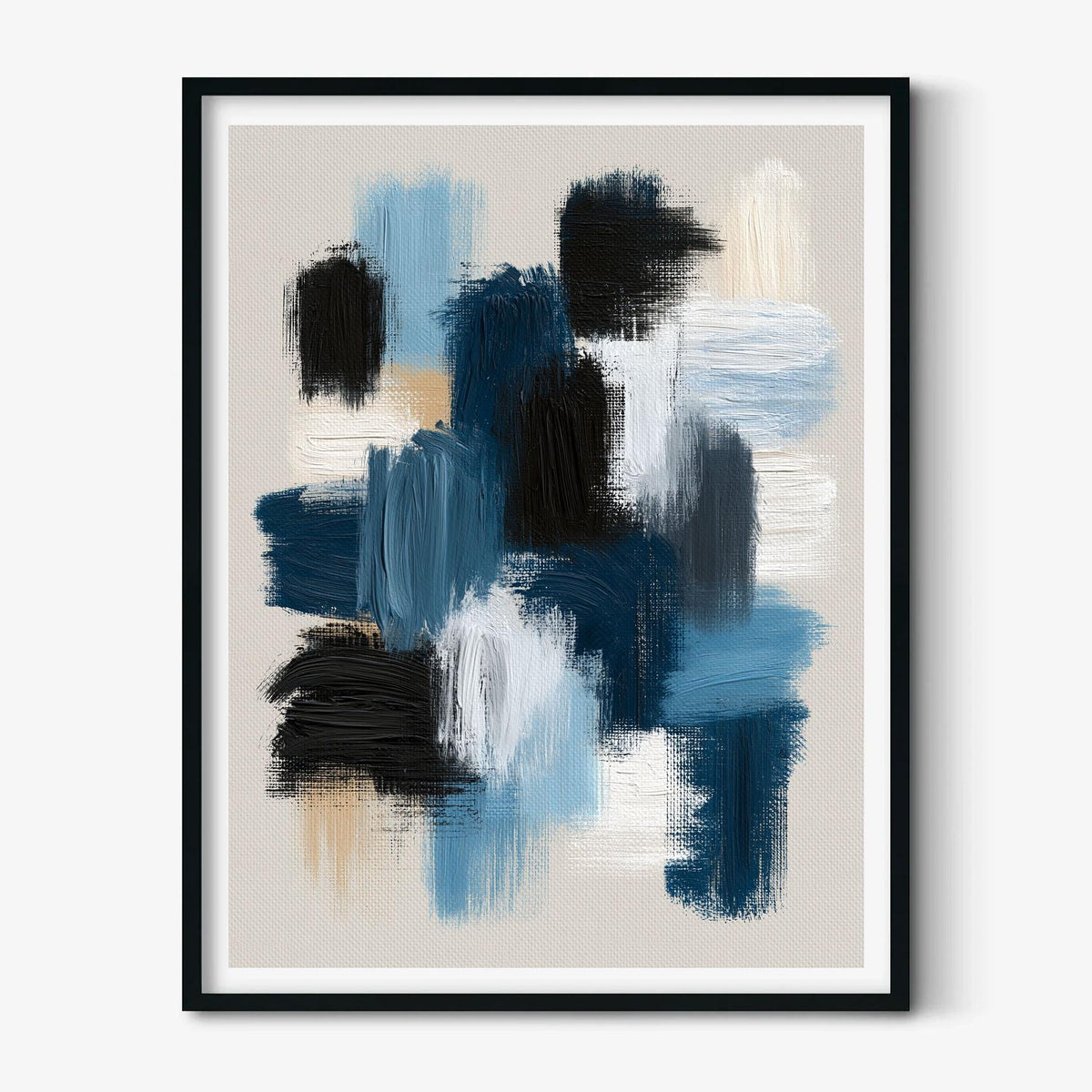 Navy Blue Abstract Brushstroke Print, Canvas Style Wall Art, Modern Living Room Decor