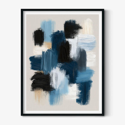 Navy Blue Abstract Brushstroke Print, Canvas Style Wall Art, Modern Living Room Decor
