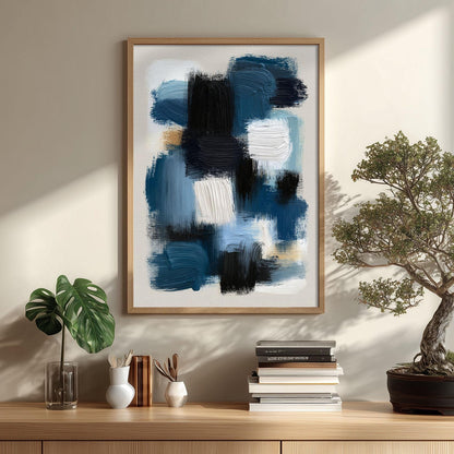 Black Blue Abstract Picture, Navy Brushstroke Poster Print, Modern Canvas Style Wall Art, Living Room Decor
