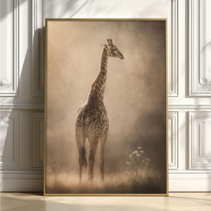 Giraffe Portrait, Misty Savannah, Wildlife Photography Print, African Animal Art