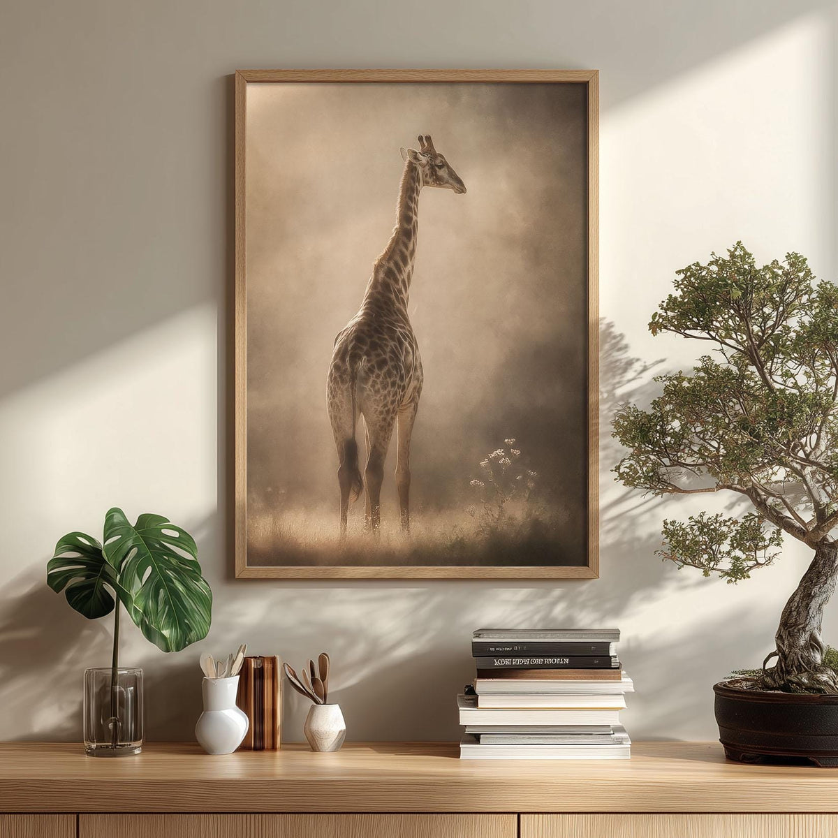 Giraffe Portrait, Misty Savannah, Wildlife Photography Print, African Animal Art