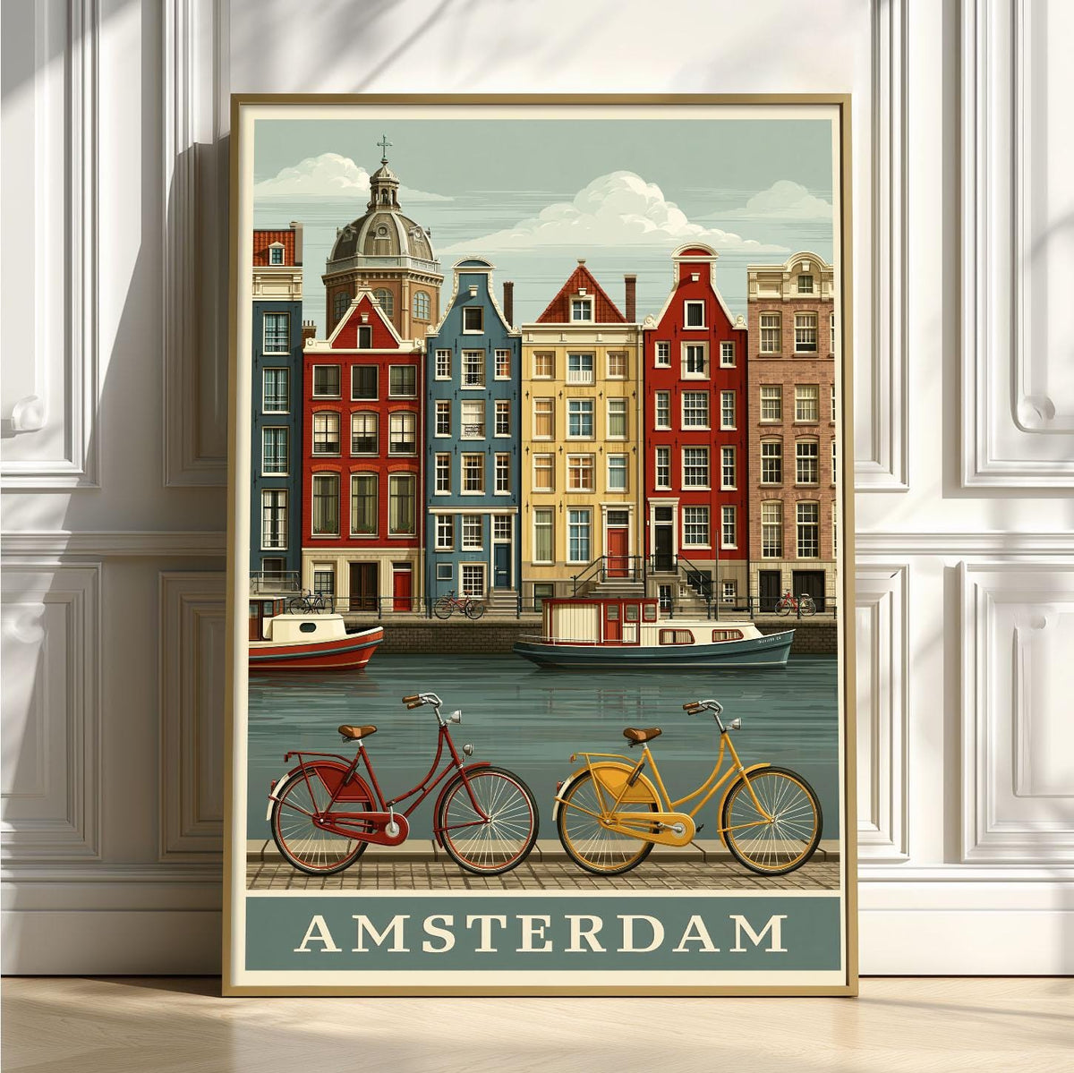 Dutch Bicycle Wall Art, Amsterdam Canal Poster Print, Netherlands Travel Picture, Europe City Decor