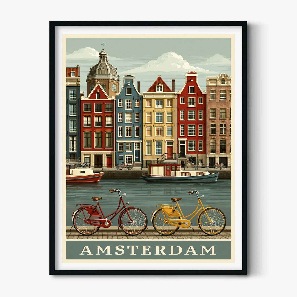 Dutch Bicycle Wall Art, Amsterdam Canal Poster Print, Netherlands Travel Picture, Europe City Decor