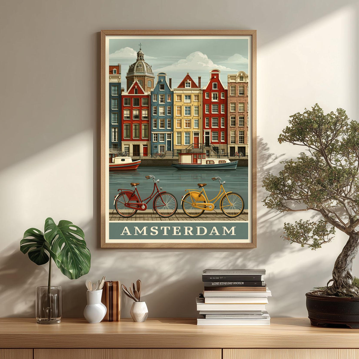 Dutch Bicycle Wall Art, Amsterdam Canal Poster Print, Netherlands Travel Picture, Europe City Decor