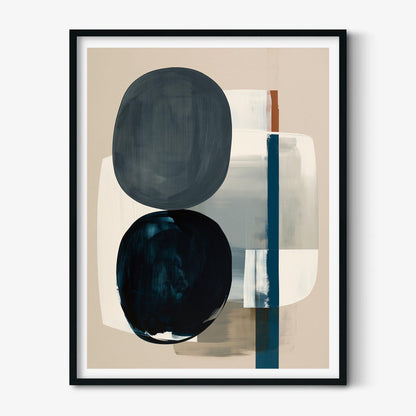 Minimalist Shape Poster Print, Navy Abstract Wall Art, Neutral Blue Picture, Living Room Decor