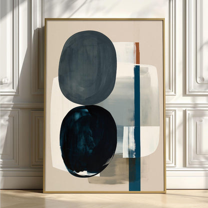 Minimalist Shape Poster Print, Navy Abstract Wall Art, Neutral Blue Picture, Living Room Decor