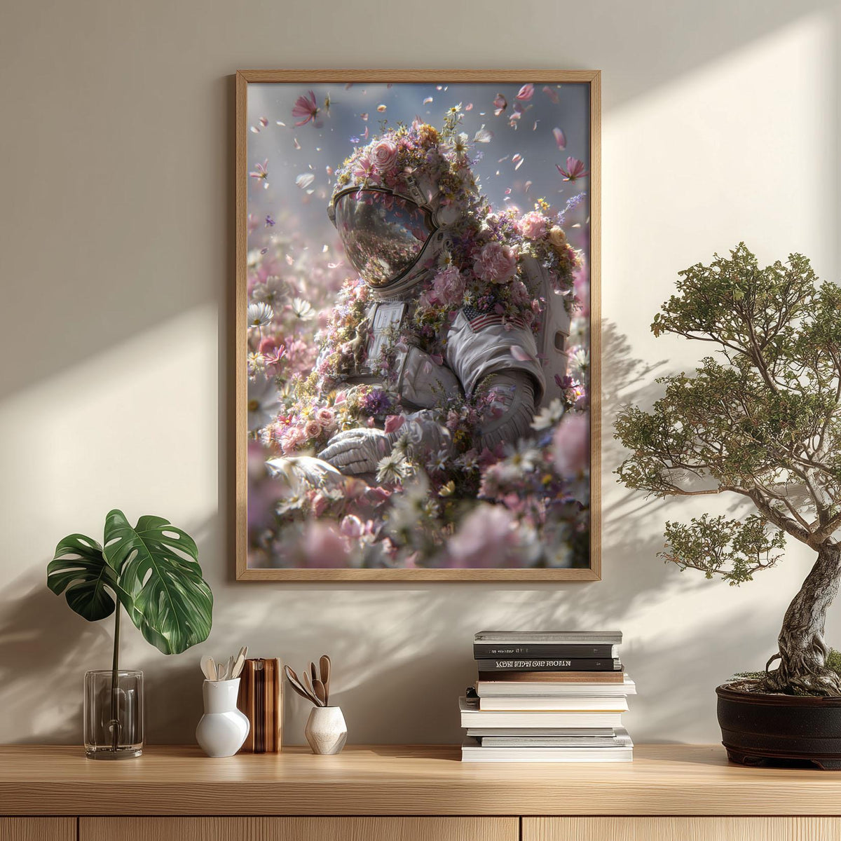Floral Astronaut Wall Art, Space Poster Print, Flower Astronaut Picture, Sci Fi Bedroom Decor