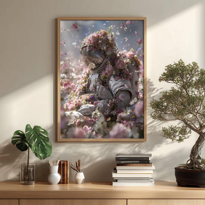 Floral Astronaut Wall Art, Space Poster Print, Flower Astronaut Picture, Sci Fi Bedroom Decor
