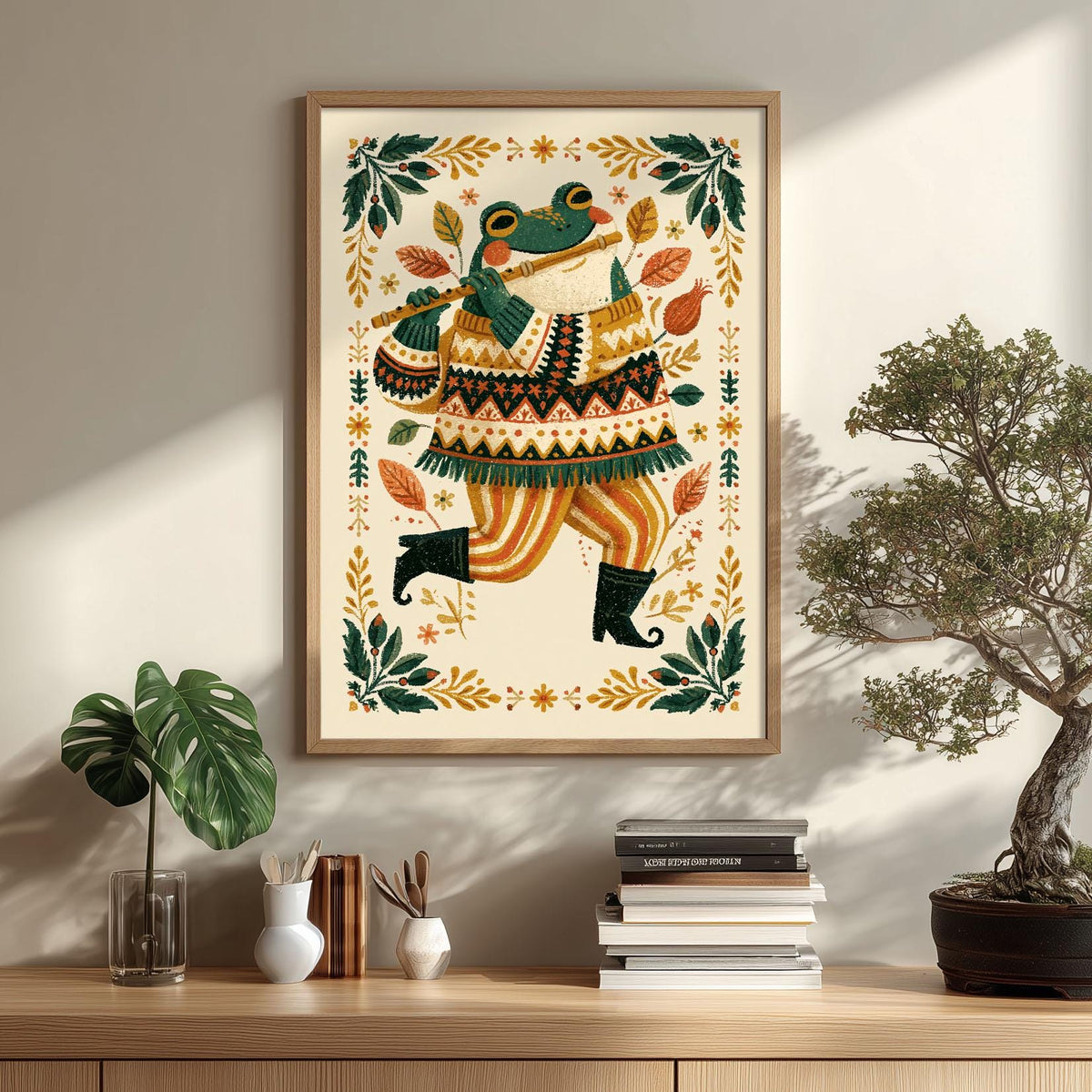 Frog Folk Art Poster, Animal Print, Kids Room Decor