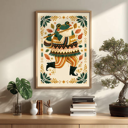 Frog Folk Art Poster, Animal Print, Kids Room Decor