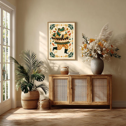 Frog Folk Art Poster, Animal Print, Kids Room Decor