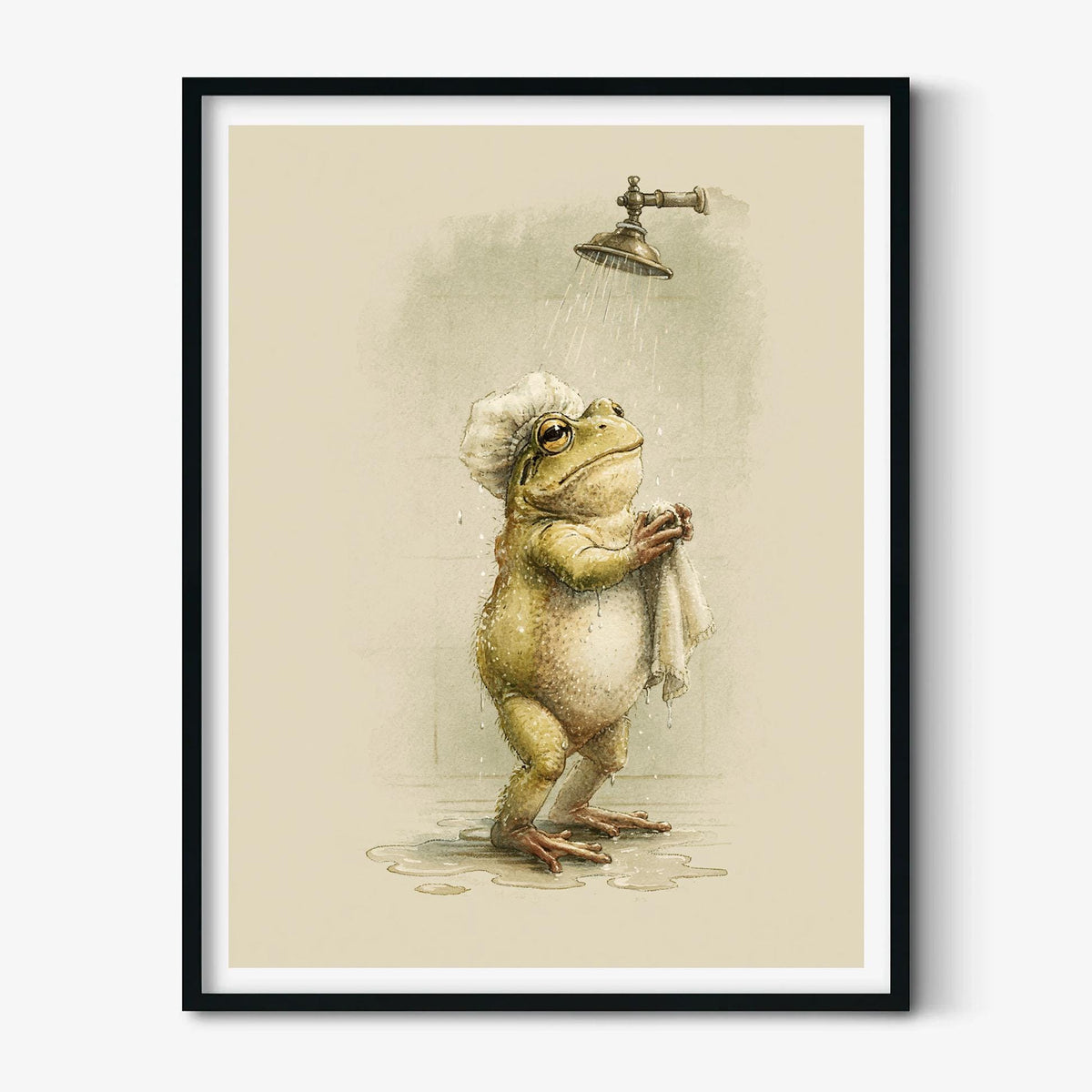 Funny Frog Wall Art, Frog in Shower Poster Print, Animal Picture, Kids Bathroom Decor