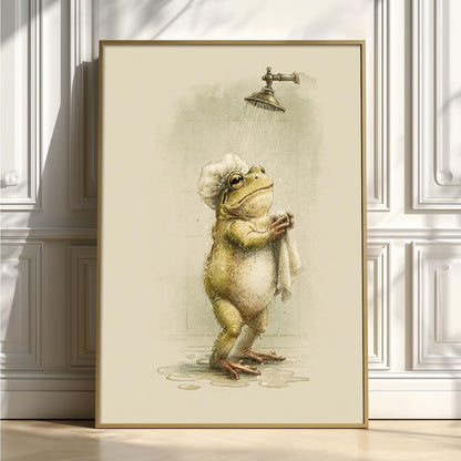 Funny Frog Wall Art, Frog in Shower Poster Print, Animal Picture, Kids Bathroom Decor