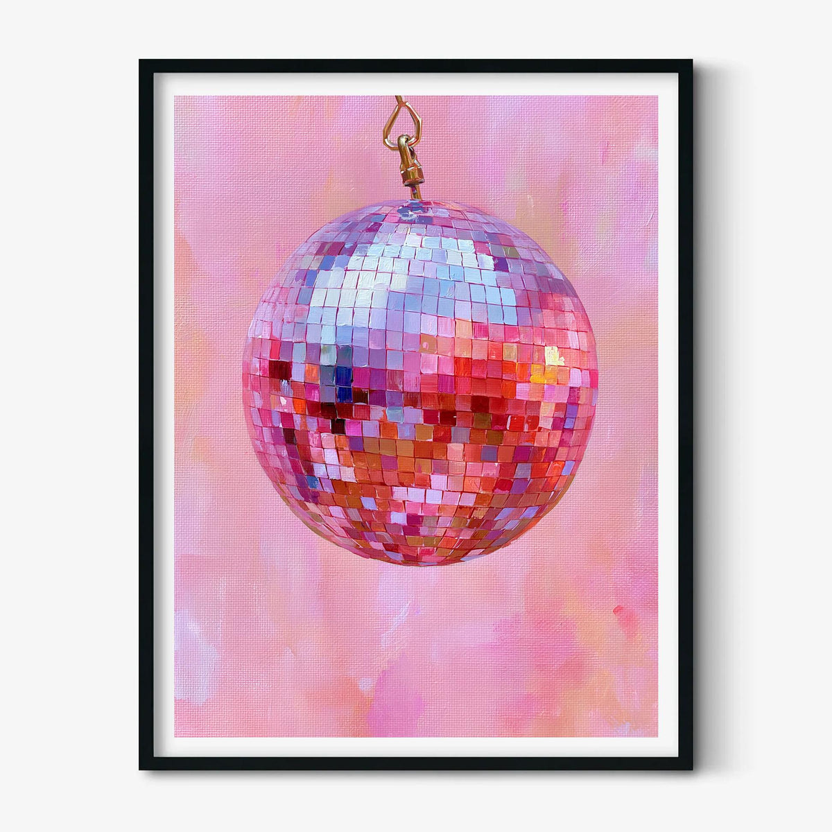 Pink Disco Ball Wall Art, Mirror Ball Poster Print, Retro Party Picture