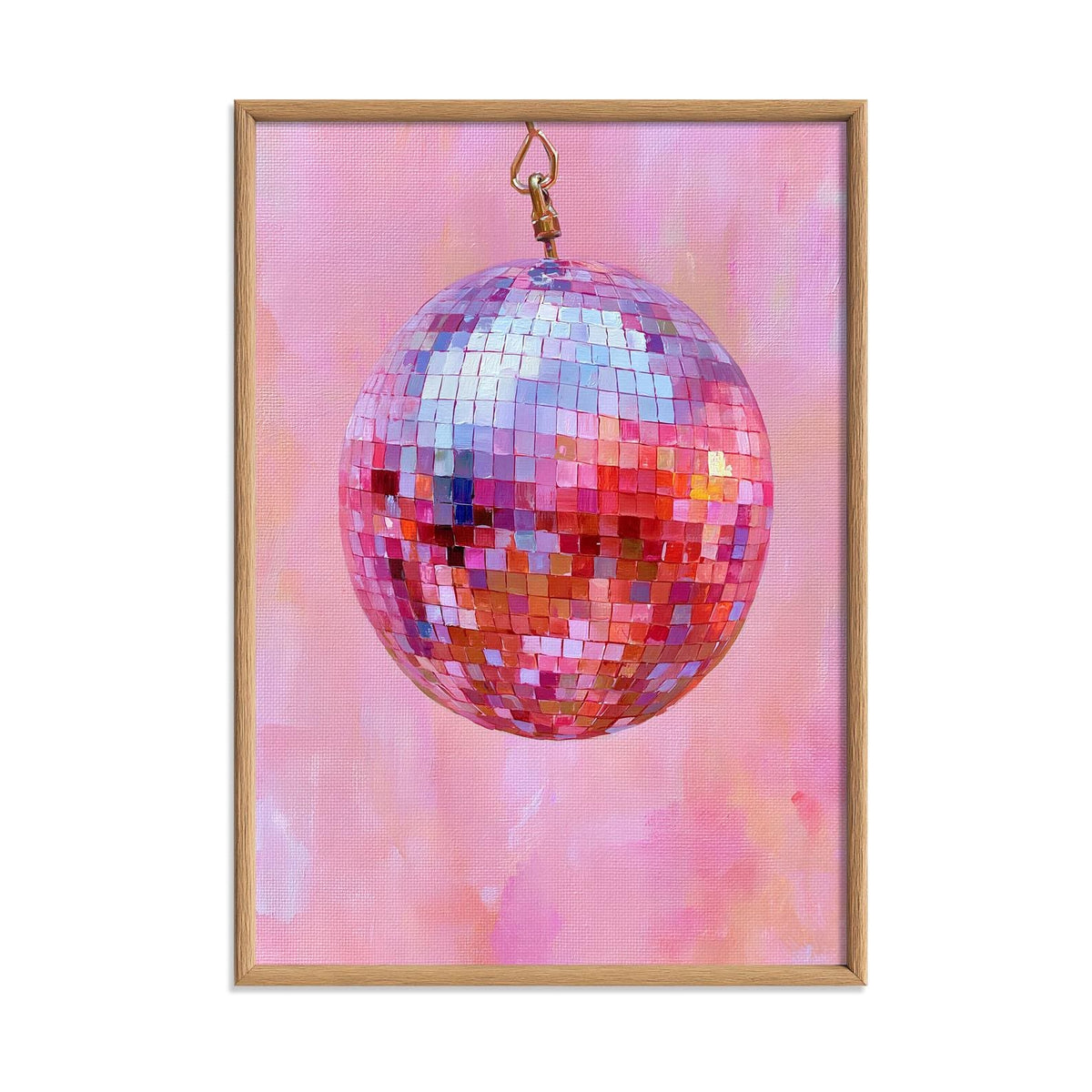 Pink Disco Ball Wall Art, Mirror Ball Poster Print, Retro Party Picture