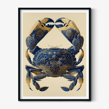 Blue Crab Poster, Vintage Coastal Print, Seafood Kitchen Illustration