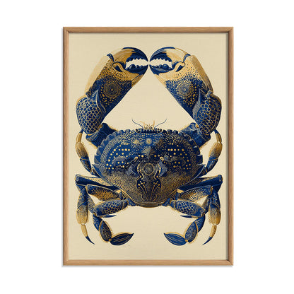 Blue Crab Poster, Vintage Coastal Print, Seafood Kitchen Illustration