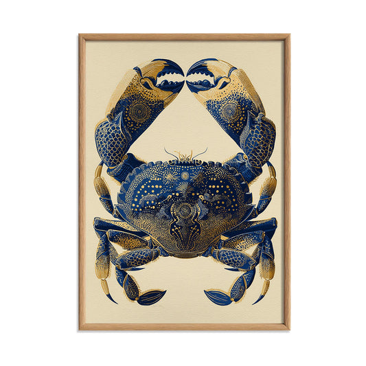 Blue Crab Poster, Vintage Coastal Print, Seafood Kitchen Illustration