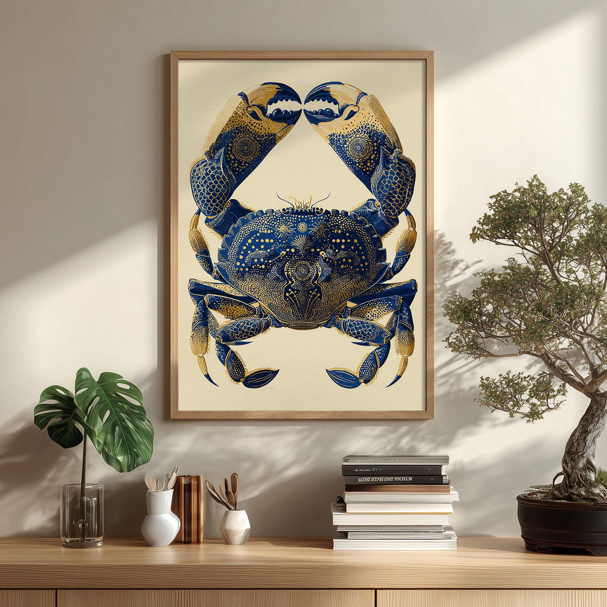 Blue Crab Poster, Vintage Coastal Print, Seafood Kitchen Illustration