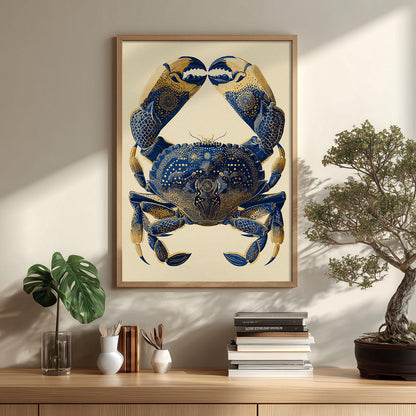 Blue Crab Poster, Vintage Coastal Print, Seafood Kitchen Illustration