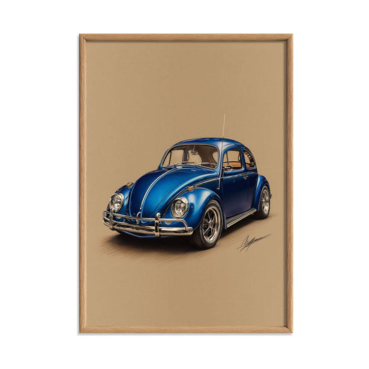 Classic Blue Beetle Car Print, Vintage Auto Wall Art, Retro Car Poster, Garage Decor, Car Lover Gift