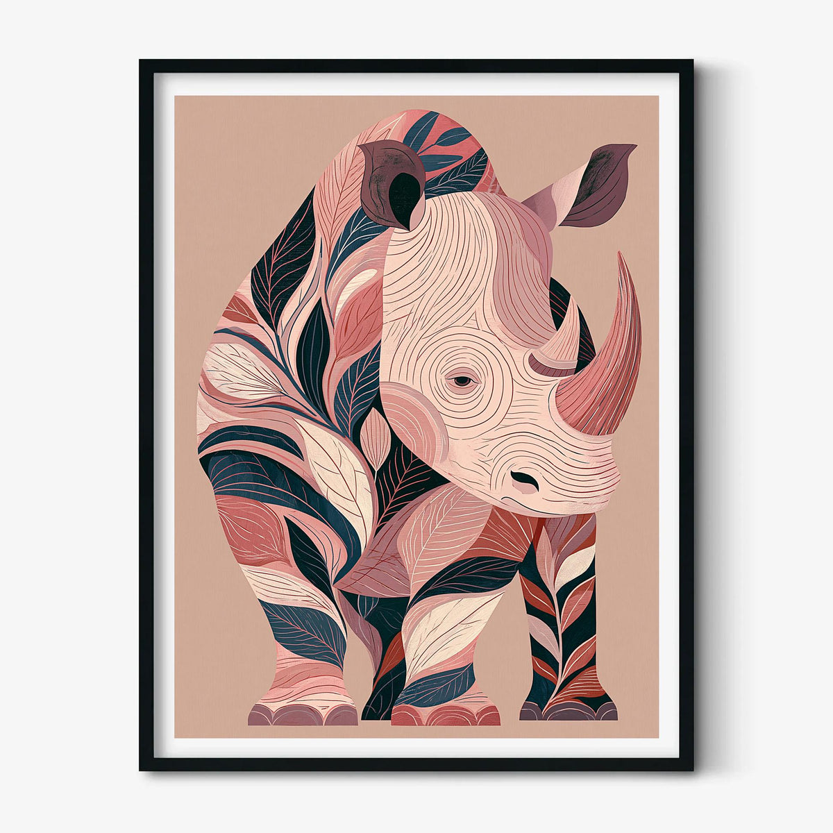 Pink Rhino Wall Art, Rhinoceros Poster Print, Tropical Animal Picture, Safari Bedroom Decor