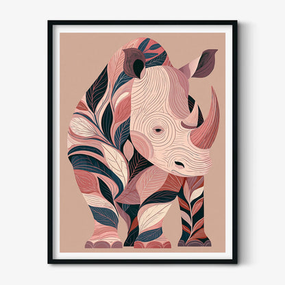 Pink Rhino Wall Art, Rhinoceros Poster Print, Tropical Animal Picture, Safari Bedroom Decor
