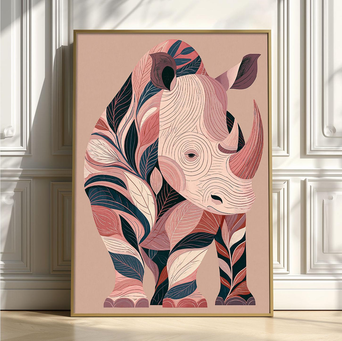 Pink Rhino Wall Art, Rhinoceros Poster Print, Tropical Animal Picture, Safari Bedroom Decor
