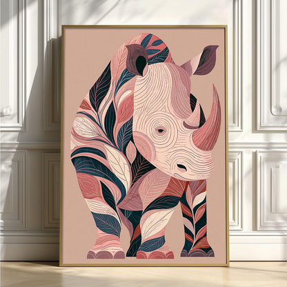 Pink Rhino Wall Art, Rhinoceros Poster Print, Tropical Animal Picture, Safari Bedroom Decor