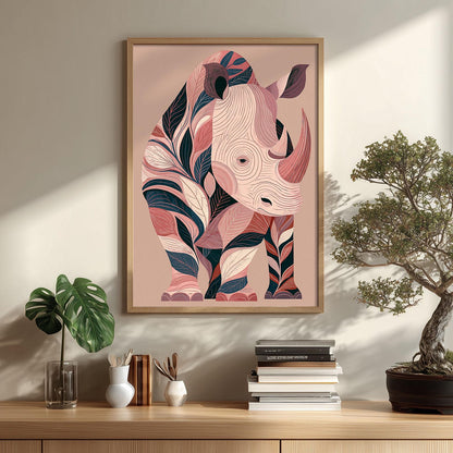 Pink Rhino Wall Art, Rhinoceros Poster Print, Tropical Animal Picture, Safari Bedroom Decor