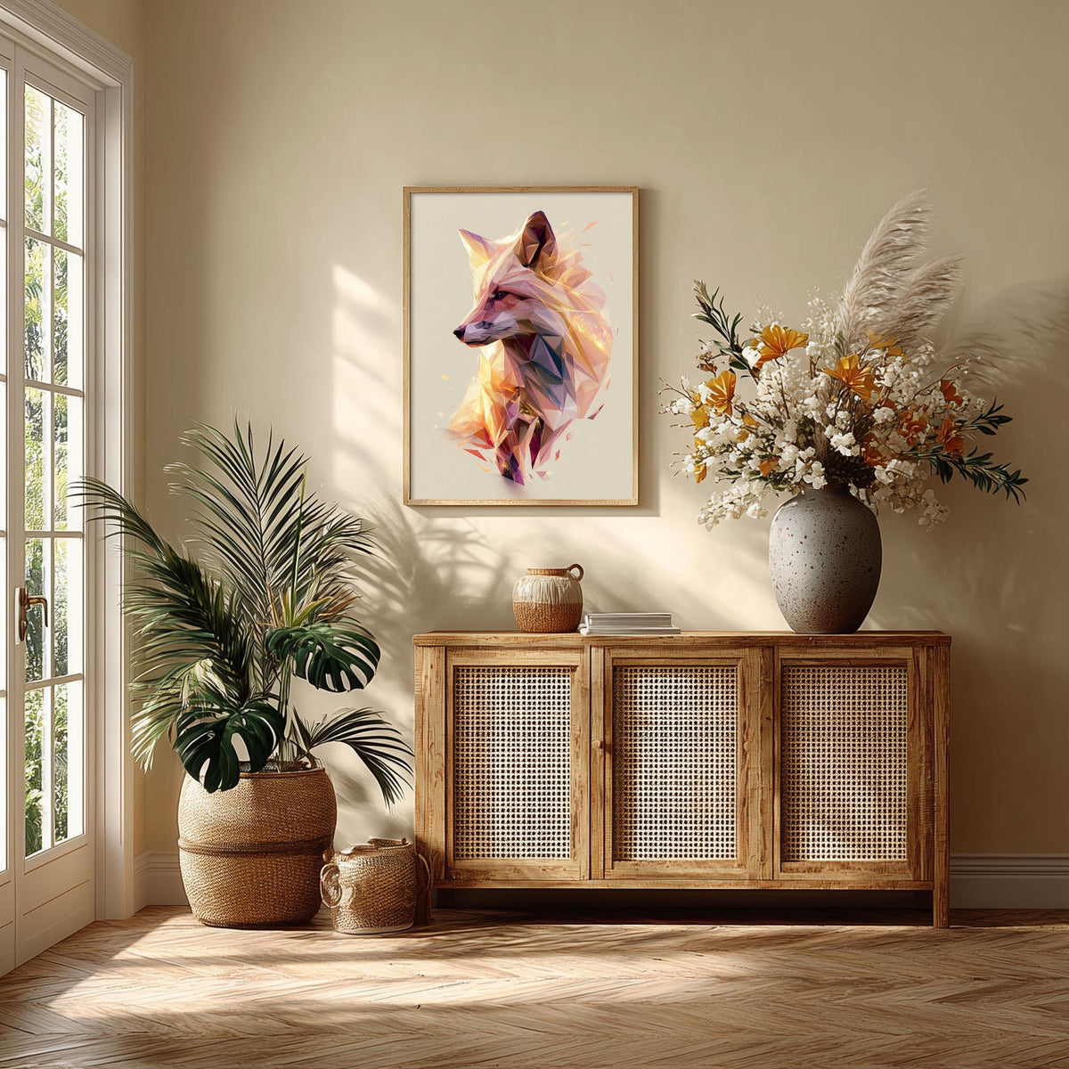 Geometric Fox Wall Art, Low Poly Fox Poster Print, Modern Woodland Animal Picture, Nursery Bedroom Decor