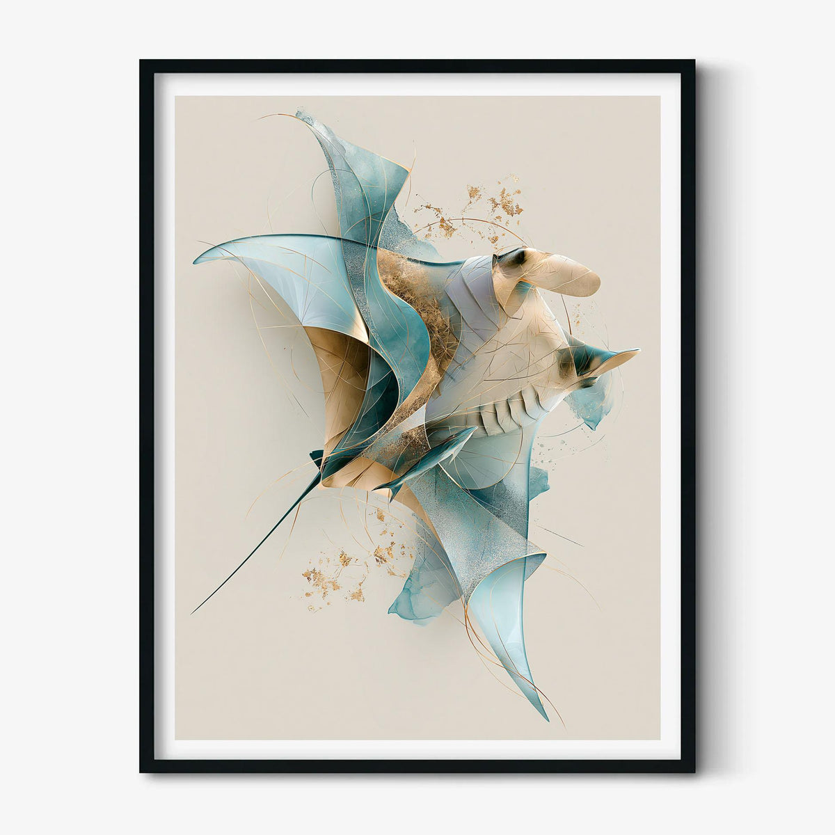 Blue Stingray Poster Print, Abstract Manta Ray Wall Art, Ocean Animal Picture, Coastal Bathroom Decor