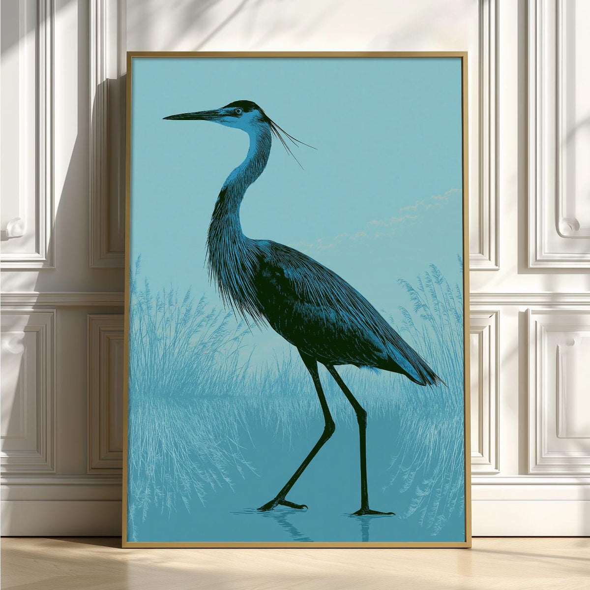 Blue Heron Wall Art, Great Blue Heron Poster Print, Marsh Bird Picture, Coastal Bathroom Lake House Decor