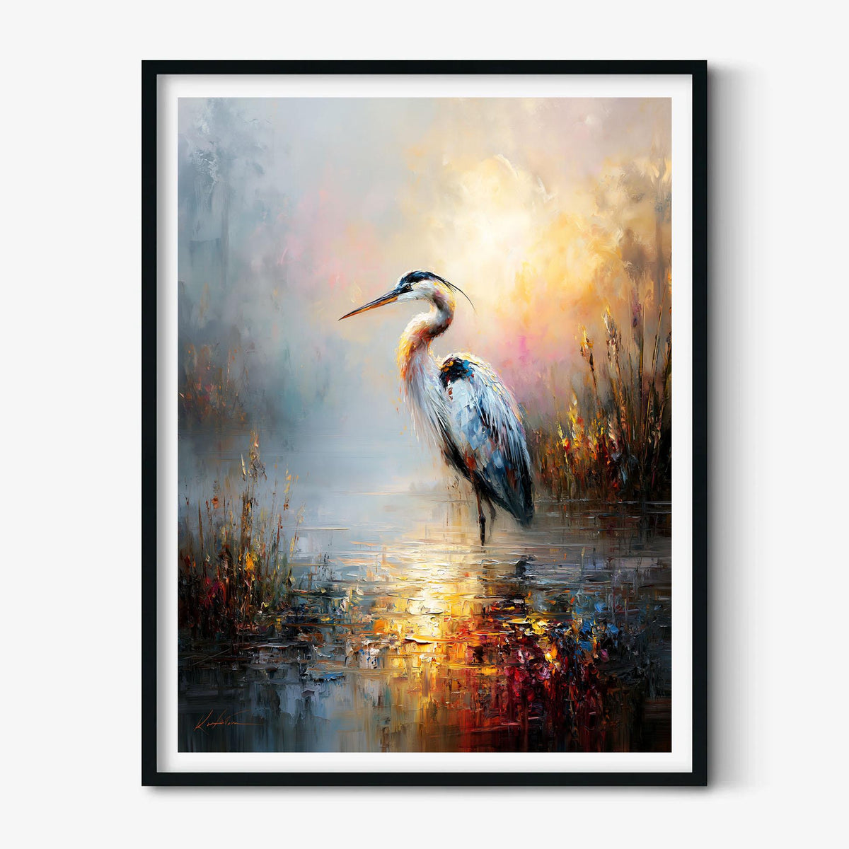 Heron Wall Art, Misty Marsh Bird Print, Blue Heron Poster, Wetland Wildlife Picture, Lake House Bathroom Decor