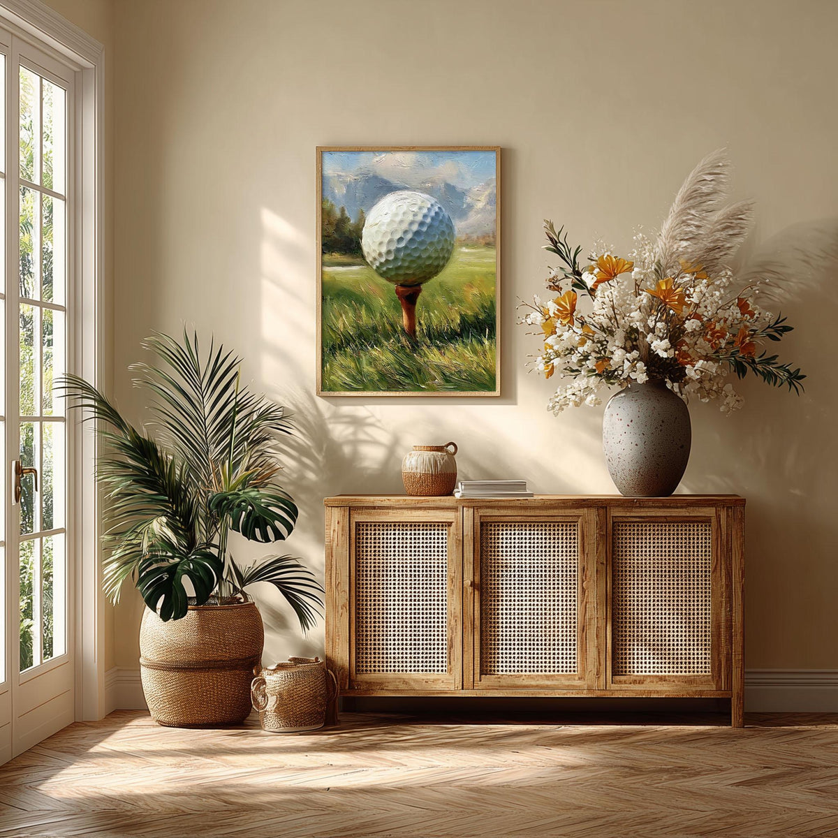 Golf Ball Wall Art, Golf Course Poster Print, Sports Painting Picture, Golfer Gift, Man Cave Office Decor