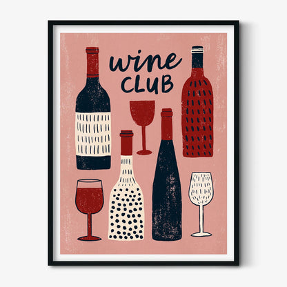 Wine Club Wall Art, Pink Wine Bottle Poster Print, Kitchen Bar Decor, Wine Lover Gift, Dining Room Ar