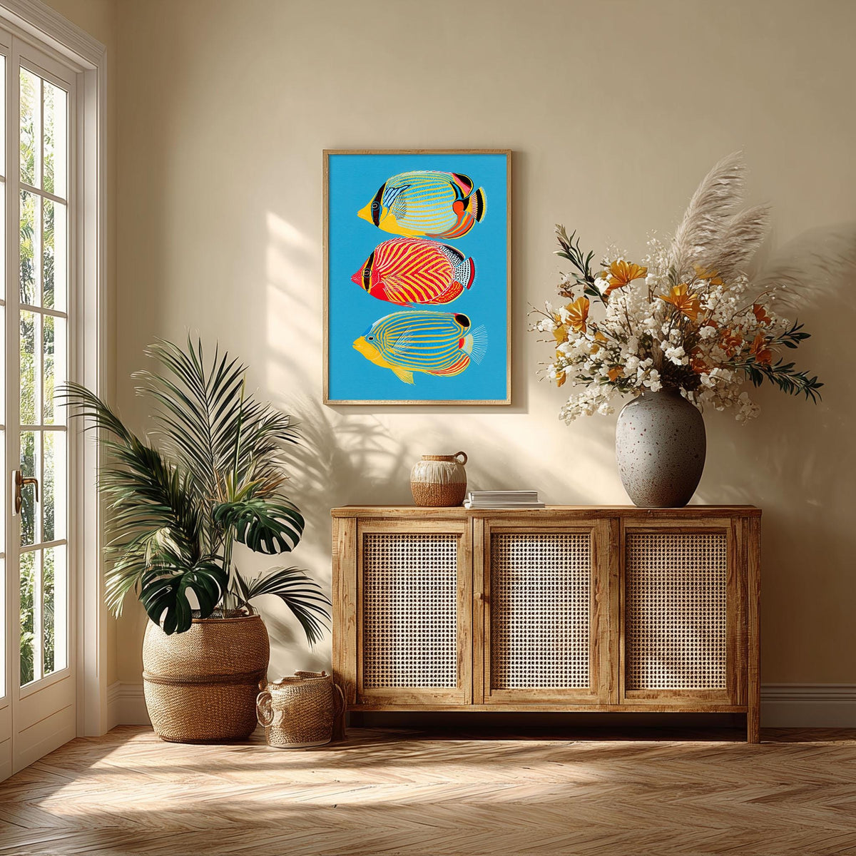 Tropical Fish Wall Art, Colorful Reef Fish Poster Print, Ocean Animal Picture, Coastal Bathroom Beach House Decor