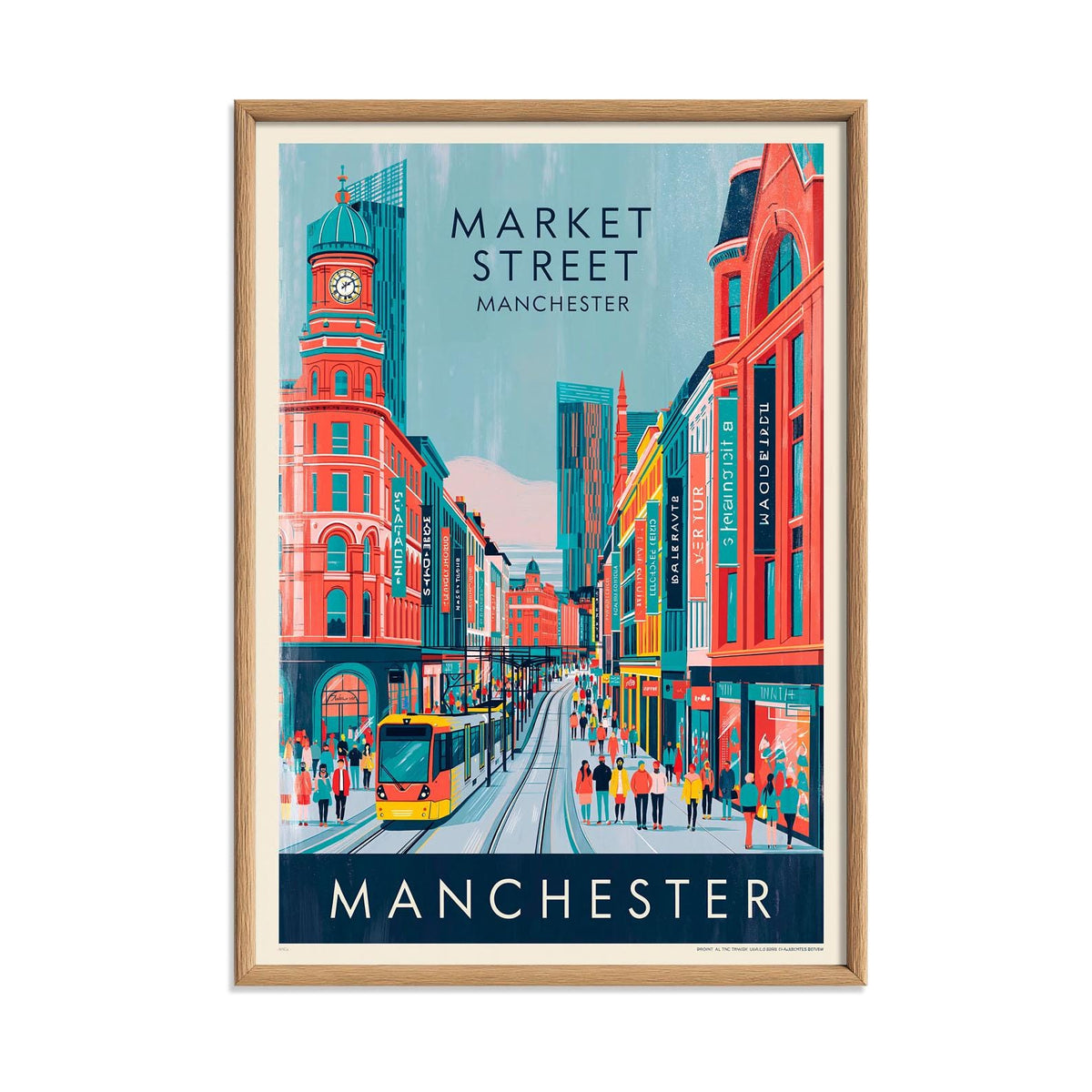 Market Street Manchester Print, Vintage Tram Scene, Cityscape Wall Art