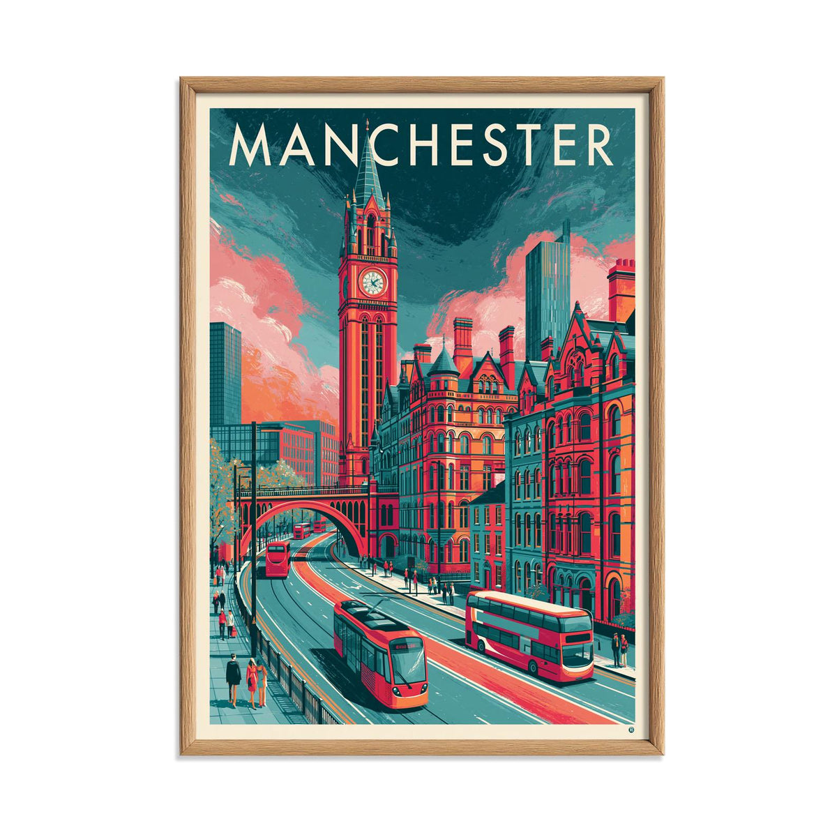 Manchester Wall Art, Manchester Poster Print, UK City Travel Picture, Tram Bus Street Scene, Office Decor