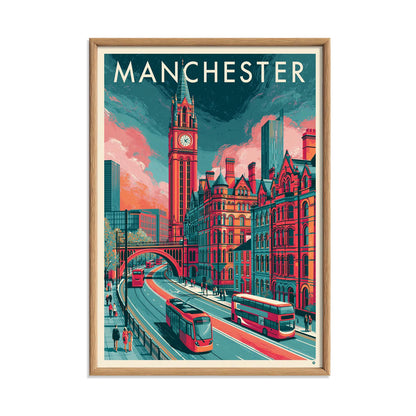 Manchester Wall Art, Manchester Poster Print, UK City Travel Picture, Tram Bus Street Scene, Office Decor