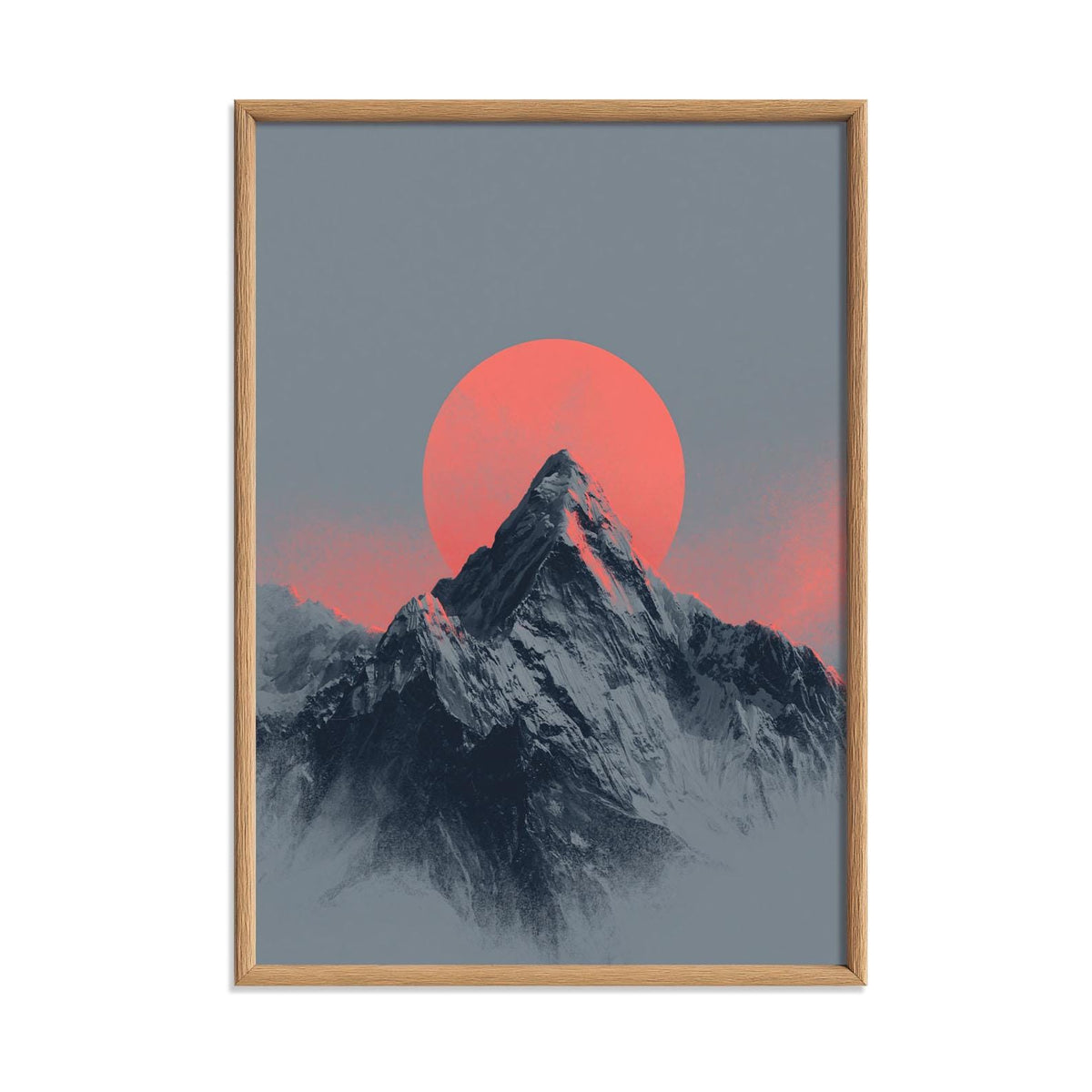 Minimalist Mountain Print, Red Sun Alpine Landscape, Scandinavian Wall Art
