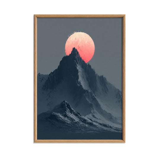 Pink Moon Mountain Wall Art, Snowy Alpine Landscape Print, Minimal Nature Decor