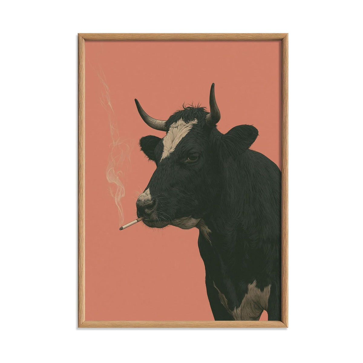 Smoking Cow Wall Art, Funny Cow Poster Print, Quirky Farm Animal Picture, Pink Farmhouse Kitchen Bar Decor