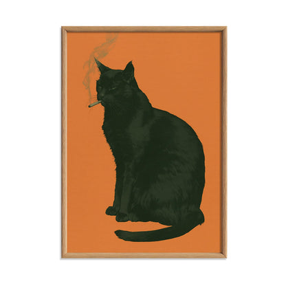 Smoking Black Cat Poster – Funny Cat Print | Quirky Orange Wall Art