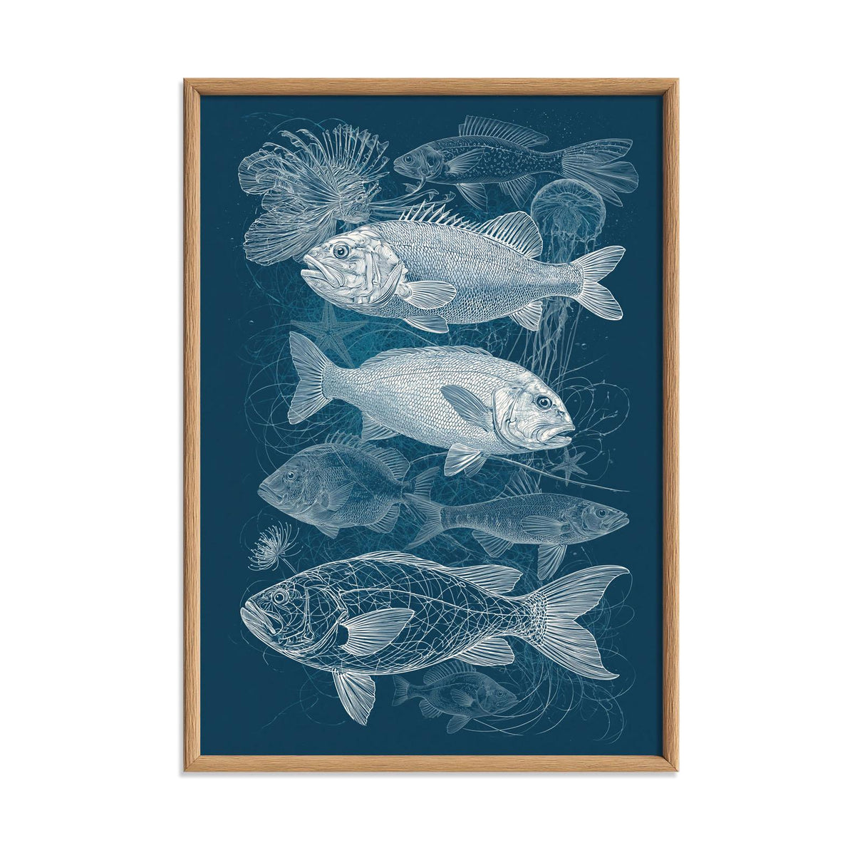 Fish Poster, Blue Ocean Illustration, Nautical Art Print