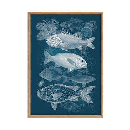 Fish Poster, Blue Ocean Illustration, Nautical Art Print
