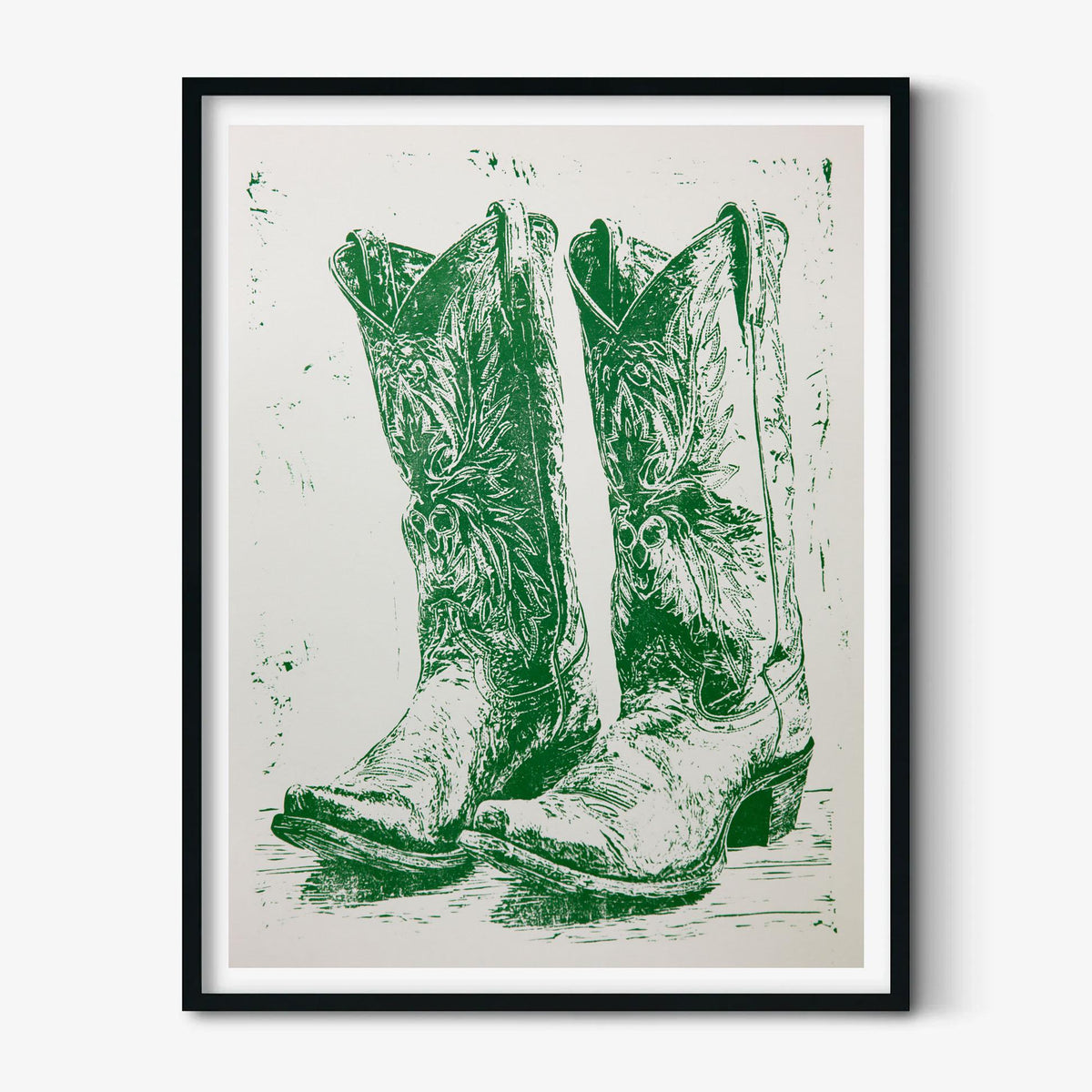 Cowboy Boots Western Poster, Green Boot Illustration, Vintage Wall Print