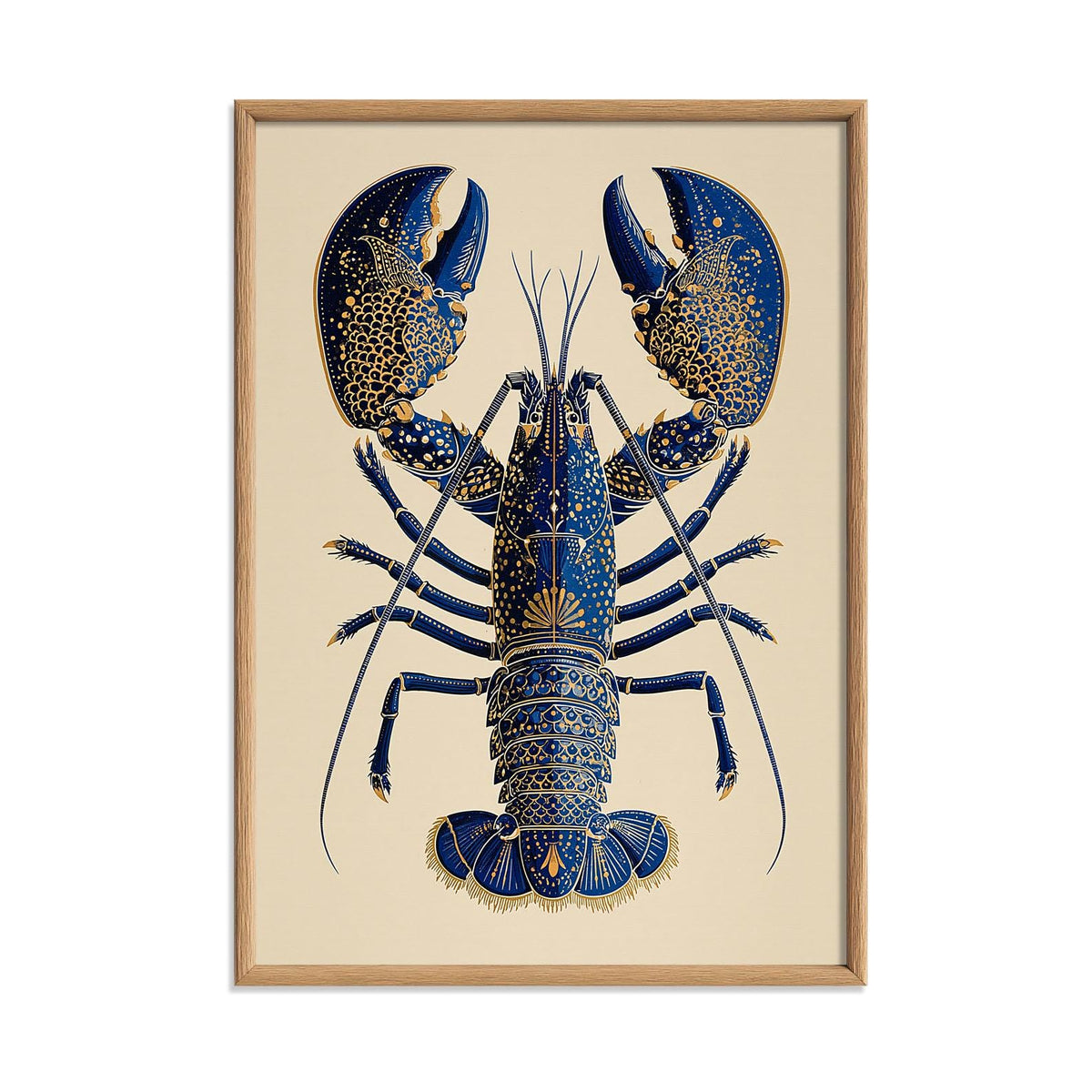 Lobster Botanical Poster, Blue Seafood Illustration, Coastal Art Print