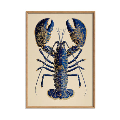 Lobster Botanical Poster, Blue Seafood Illustration, Coastal Art Print